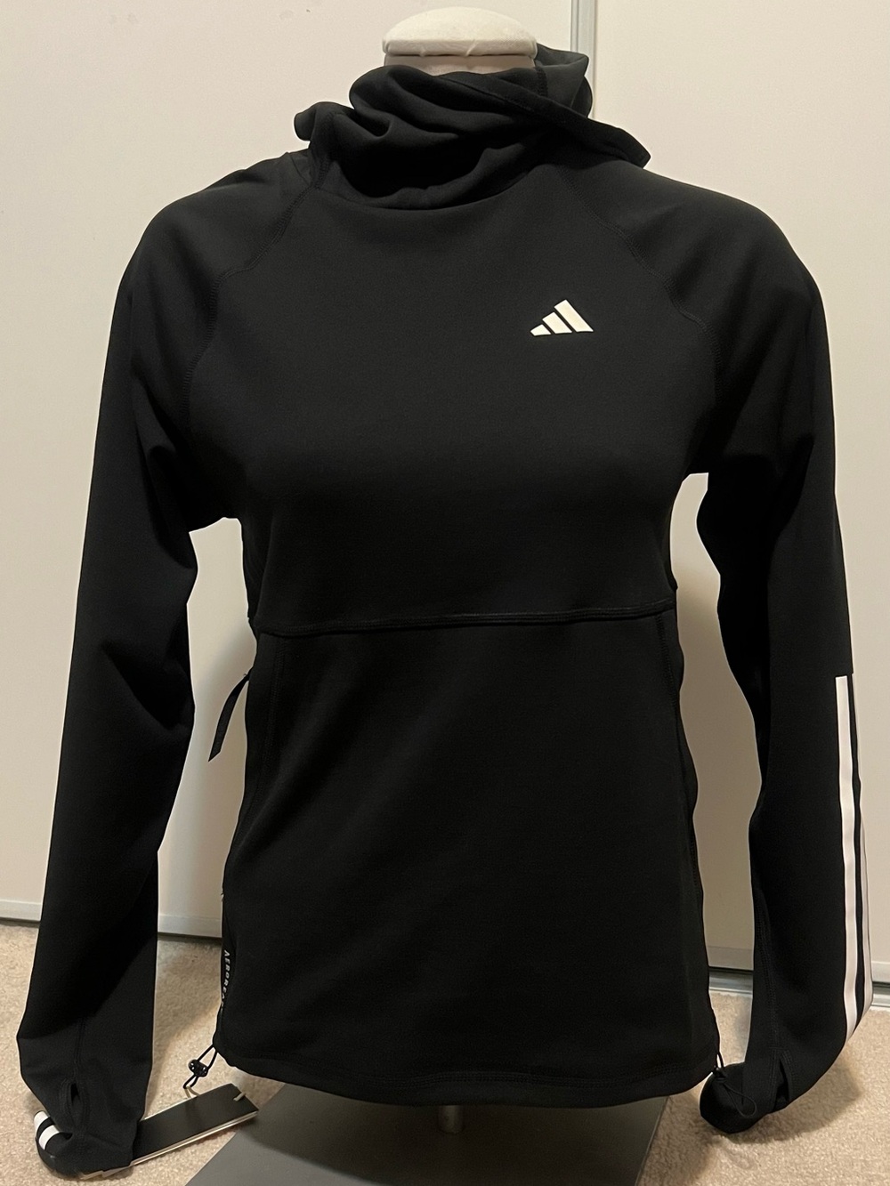 adidas Black Hoodie with White Logo and Stripe
